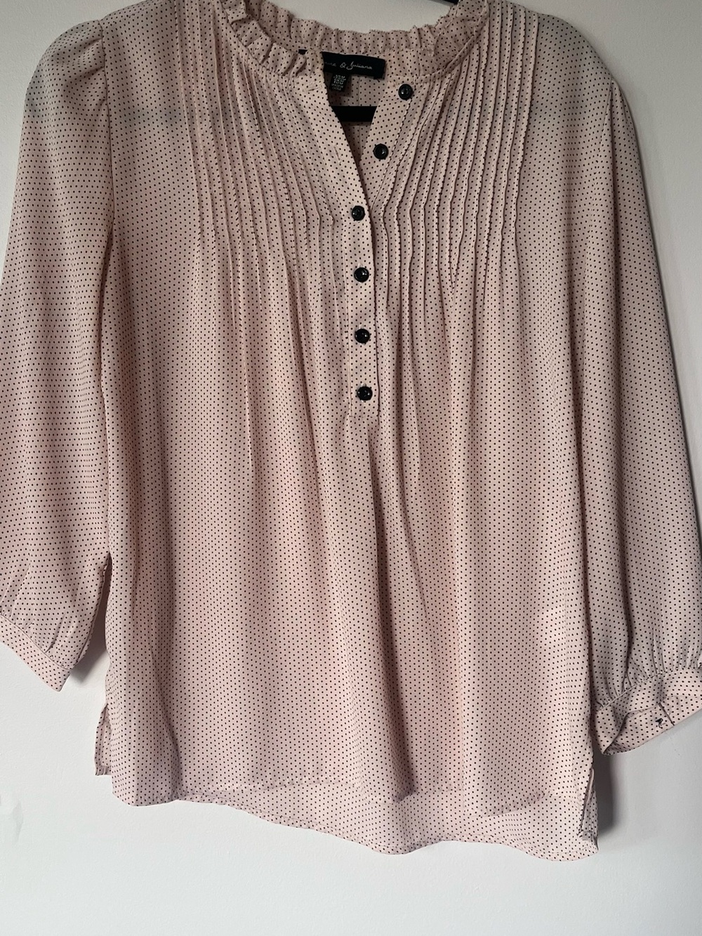 Light Pink Polka Pintuck Button-Front Blouse